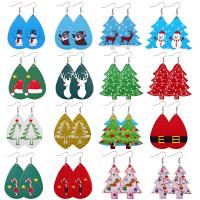 Christmas Earrings PU Leather with Zinc Alloy printing Christmas jewelry  & for woman Sold By Lot