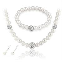 Zinklegering Sieraden Sets, armband & oorbel & halsketting, Zinc Alloy, met Plastic Pearl, drie stuks & mode sieraden, wit, Verkocht door Stel