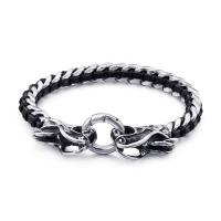 Bracelet homme, Faux cuir, avec Acier titane, Placage, pour homme, noire, 220x8mm, Vendu par PC