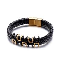 Bracelet homme, Faux cuir, avec Acier titane, Placage, pour homme, plus de couleurs à choisir, 215x12mm,17mm, Vendu par PC