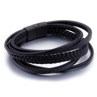 Bracelet homme, Faux cuir, avec Acier titane, Placage, pour homme & à fils multiples, plus de couleurs à choisir, 220x13mm, Vendu par PC