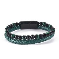 De Armband van mensen, Roestvrij staal, met PU & Edelsteen, plated, voor de mens & meeraderige, groen, 21.5CM, Verkocht door PC