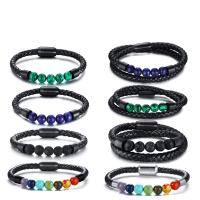 Los hombres de la pulsera y del brazalete, acero inoxidable, con Cuero de PU & Piedras preciosas, chapado, diferentes materiales para la opción & diferentes estilos para la opción & para hombre, más colores para la opción, 21.5cm, Vendido por UD