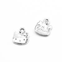 In lega di zinco animali pendenti, lega in zinco, Ciao Kitty, placcato, DIY, argento, 10*7*1mm, Foro:Appross. 1mm, 500sol/borsa, Venduto da borsa