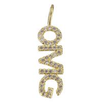 Befestigter Zirkonia Messing Anhänger, Alphabet-Buchstabe, goldfarben plattiert, mit Brief Muster & Micro pave Zirkonia, 7x27x4.5mm, Bohrung:ca. 3x4.5mm, 10PCs/Menge, verkauft von Menge