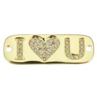 Cubic Zirconia Micro Pave Brass Connector gold color plated with letter pattern & micro pave cubic zirconia Approx 1.5mm Sold By Lot