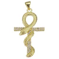 Messing hanger met micro-paved kubieke zirconia's, gold plated, micro pave zirconia, 20x34x4mm, Gat:Ca 3.5mm, 10pC's/Lot, Verkocht door Lot