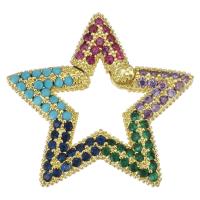 metal Llavero mosquetón, Estrella, chapado en color dorado, micro arcilla de zirconia cúbica, multicolor, 27.5x26x3.5mm, 5PCs/Grupo, Vendido por Grupo