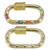 laiton porte-clés mousqueton, Placage de couleur d'or, pavé de micro zircon, plus de couleurs à choisir, 23x13x5mm, 10PC/lot, Vendu par lot