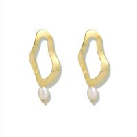 Boucles d'oreilles en perles d'eau douce, laiton, avec perle d'eau douce cultivée, Placage de couleur d'or, pour femme, blanc, protéger l'environnement, sans nickel, plomb et cadmium, 20x45mm, Vendu par paire