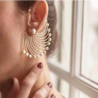 Prás Graí Earring, le Pearl, Fan, plátáilte, jewelry faisin & do bhean, órga, 48mm, Díolta De réir Péire