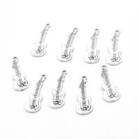 Musical Instrument Shaped Zinc Alloy Pendler, Guitar, forgyldt, du kan DIY, sølv, 31*11*2mm, Hole:Ca. 2mm, 500G/Bag, Solgt af Bag