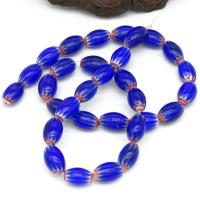 Χάντρες Lampwork εξευγενισμένα, Γυάλινα, Drum, επιχρυσωμένο, DIY & διαφορετικό μέγεθος για την επιλογή, μπλε, Sold Με Strand