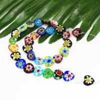 Millefiori glaskralen, Lampwork, Hart, moffelen vernis, DIY, gemengde kleuren, 12mm, Ca 33pC's/Strand, Verkocht door Strand