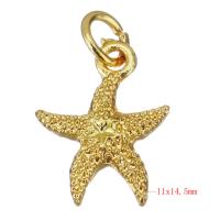 In lega di zinco animali pendenti, lega in zinco, Stella Marina, placcato color oro, 11x14.5x3mm, Foro:Appross. 3.5mm, 100PC/lotto, Venduto da lotto