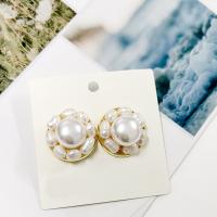 Boucles d'oreilles en perles d'eau douce, laiton, avec perle d'eau douce cultivée, Placage de couleur d'or, pour femme, blanc, protéger l'environnement, sans nickel, plomb et cadmium, 27mm, Vendu par paire