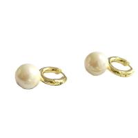 Huggie hoepel Drop Earrings, Messing, met Plastic Pearl, gold plated, voor vrouw, wit, nikkel, lood en cadmium vrij, 15x19x33mm, Verkocht door pair