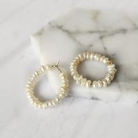 Boucle d'oreille Creole cerceau laiton, avec perle d'eau douce cultivée, Placage de couleur d'or, pour femme, blanc, protéger l'environnement, sans nickel, plomb et cadmium, 28mm, Vendu par PC