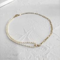 Sladkovodní Pearl mosaz řetěz náhrdelník, s Sladkovodní Pearl, barva pozlacený, pro ženy, bílý, nikl, olovo a kadmium zdarma, Prodáno za 20.47 inch Strand