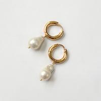 Boucles d'oreilles en perles d'eau douce, laiton, avec perle d'eau douce cultivée, Placage, pour femme, blanc, protéger l'environnement, sans nickel, plomb et cadmium, 19x41mm, Vendu par paire