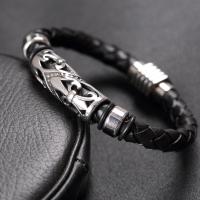 Los hombres de la pulsera y del brazalete, acero inoxidable 316, con PU de microfibra, pulido, Joyería, Negro, Vendido para 21 cm Sarta