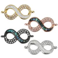 Messing connector met micro-paved kubieke zirconia's, met Mozaïek Shell, Nummer 8, plated, micro pave zirconia & hol, meer kleuren voor de keuze, 6x18mm, 10pC's/Lot, Verkocht door Lot