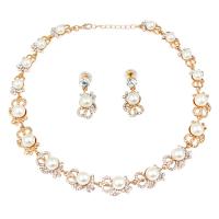 Zinklegering Sieraden Sets, oorbel & halsketting, Zinc Alloy, met Plastic Pearl, gold plated, voor vrouw & met strass, wit, nikkel, lood en cadmium vrij, 16x35mm, Verkocht door Stel