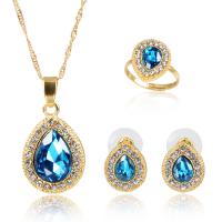 Zinklegering Sieraden Sets, vinger ring & oorbel & halsketting, Zinc Alloy, gold plated, voor vrouw & met strass, blauw, nikkel, lood en cadmium vrij, Verkocht door Stel