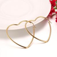 Mens Stainless Steel Hoop Earring, Heart, guldfarve belagt, for kvinde, 38x2mm, Solgt af PC