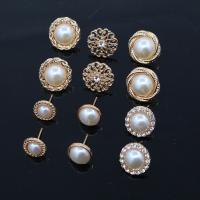 Zinc Alloy Stud Earring Set, Stud ørering, med Plastic Pearl, 6 stykker & mode smykker, hvid, Solgt af sæt