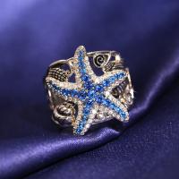 Kubieke Circonia Micro Pave Brass Ring, Messing, silver plated, verschillende grootte voor keus & micro pave zirconia & voor vrouw, blauw, nikkel, lood en cadmium vrij, Verkocht door PC