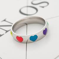 Émail Acier inoxydable Bague, unisexe & avec le motif de coeur & normes différentes pour le choix & autocollant époxyde, 6mm, 2mm, Taille:6-13, Vendu par PC