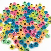 Alphabet Acryl Perlen, rund, Einbrennlack, DIY, gemischte Farben, 10x6mm, Bohrung:ca. 2mm, ca. 100PCs/Tasche, verkauft von Tasche