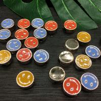 Grânulos de plástico ABS, Roda plana, estufagem de verniz, Com cara do smiley & DIY, cores misturadas, 15x7mm, Buraco:Aprox 3mm, 5Bolsasbolsa/Lot, Aprox 50PCs/Bag, vendido por Lot