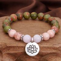 Βραχιόλια Gemstone, Rose Quartz, με Unakite & Κράμα ψευδάργυρου, επιχρυσωμένο, κοσμήματα μόδας & για τη γυναίκα, 19mm, Sold Per 6.29 inch Strand