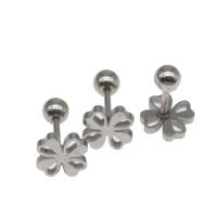 Roestvrij staal oorpiercings, Four Leaf Clover, plated, DIY, zilver, 12*7mm, Verkocht door pair