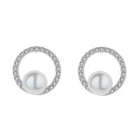 Freshwater Pearl øreringe, 925 Sterling Sølv, med Ferskvandsperle, forgyldt, for kvinde & med rhinestone, flere farver til valg, 12x12mm, Solgt af par