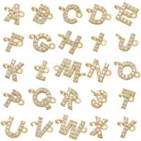 Befestiger Zirkonia Messing Schmuckverbinder, Alphabet-Buchstabe, plattiert, verschiedene Stile für Wahl & Micro pave Zirkonia, keine, 12.50x8mm, Bohrung:ca. 1mm, 10PCs/Menge, verkauft von Menge