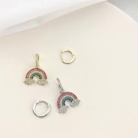 Boucles d'oreilles asymétriques, laiton, Arc en ciel, Placage, pavé de micro zircon & pour femme, plus de couleurs à choisir, protéger l'environnement, sans nickel, plomb et cadmium, 12x2mm,26x19mm, Vendu par paire