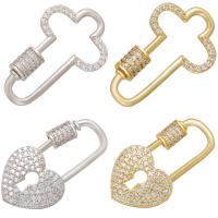 laiton porte-clés mousqueton, Placage, styles différents pour le choix & pavé de micro zircon, plus de couleurs à choisir, 19x30mm, 5PC/lot, Vendu par lot