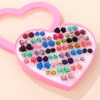 resina Stud orecchino Set, with Scatola di plastica, Cuore, per la donna, rosa, 157x140mm, Venduto da set