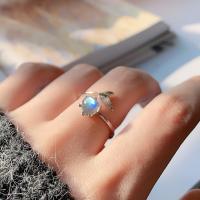 Gemstone Finger Ring, Månsten, Donut, plated, mode smycken, silver, 6mm, Säljs av PC