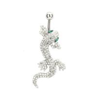 Rustfrit stål Belly Ring, Stainless Steel, Gecko, forgyldt, for kvinde & med rhinestone, 12x45mm, 10pc'er/Lot, Solgt af Lot