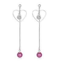 Pendientes de Gota en Latón, metal, chapado en platina real, micro arcilla de zirconia cúbica & para mujer, más colores para la opción, libre de níquel, plomo & cadmio, 21x80mm, Vendido por Par