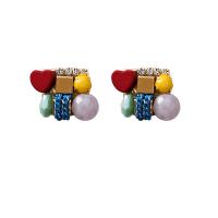 Pendientes de Perno de Aleación de Zinc, con Plata de ley 925, chapado en color dorado, para mujer & con diamantes de imitación, multicolor, libre de níquel, plomo & cadmio, 13x13mm, Vendido por Par