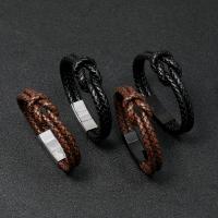 PU Cord Armbånd, med Stainless Steel, forgyldt, mode smykker & for mennesket, flere farver til valg, 225mm, Solgt af Strand