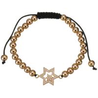 Messing armband met micro-paved kubieke zirconia's, met Textiel binnenwerk Cord, Hexagram, gold plated, Verstelbare & micro pave zirconia & voor vrouw & hol, 23x15mm,6mm, Per verkocht Ca 7-11 inch Strand