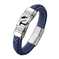 Pulseira masculina, Microfiber PU, with aço inoxidável, joias de moda, azul, vendido por Strand