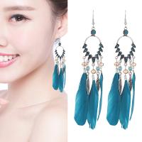 Mode Feather Earring, Zinc Alloy, met Veer, Vintage & mode sieraden, meer kleuren voor de keuze, 2pC's/Bag, Verkocht door Bag