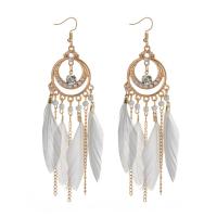 Mode Feather Earring, Zinc Alloy, met Veer, Vintage & mode sieraden, meer kleuren voor de keuze,  12x4cm, 2pC's/Bag, Verkocht door Bag